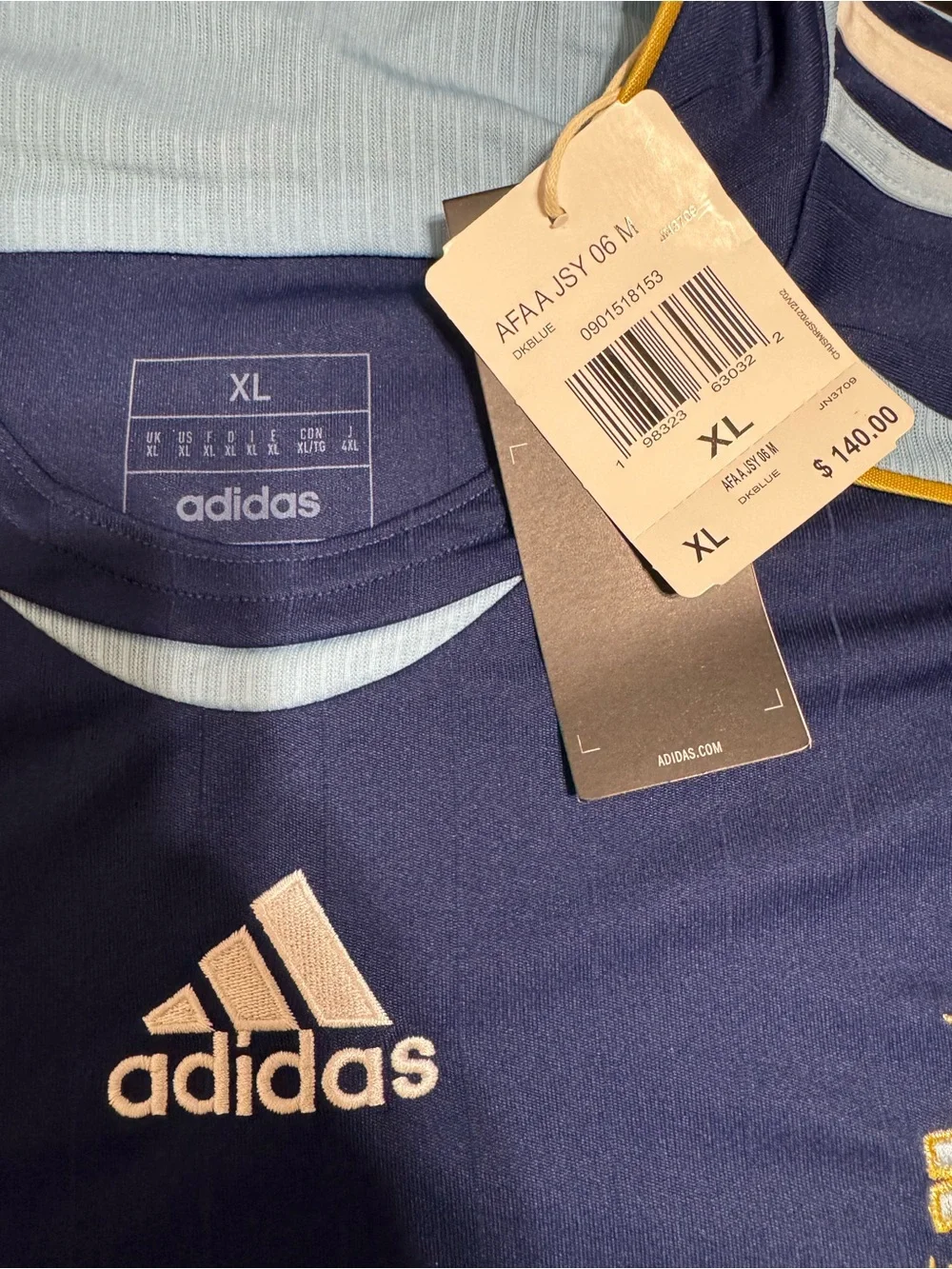 adidas Navy Blue Argentina Soccer Jersey #19 with Light Blue Trim